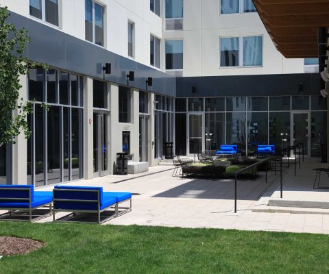 Outdoor lounge area at Aloft Hotel