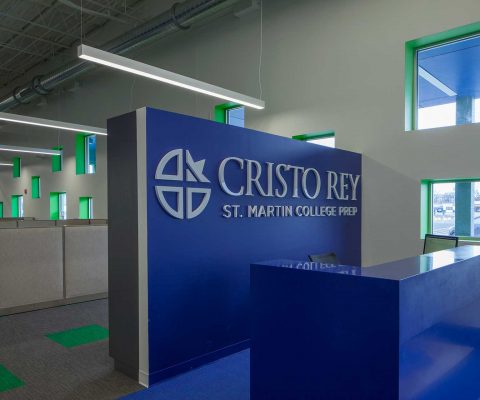 Reception desk at Cristo Rey St. Martin College Prep