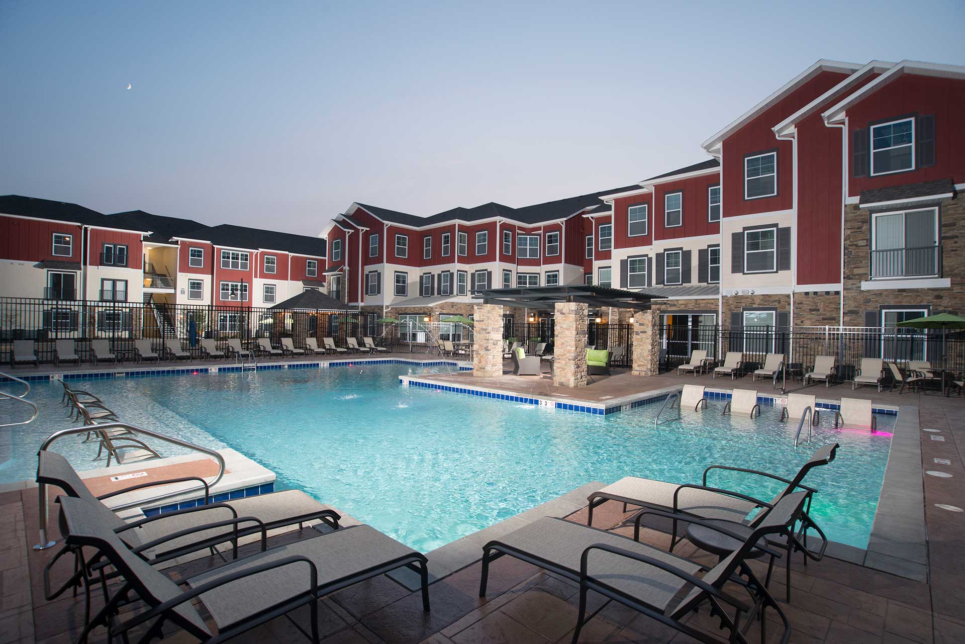 Grounds for the central clubhouse at The Den student apartments