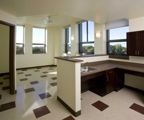 Kitchen and dining area at Grove Apartments