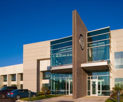 Main entrance at Klein Tools headquarters and manufacturing facility